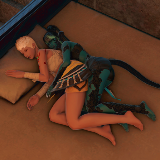 Cuddling for warmth in Camp Dragonhead